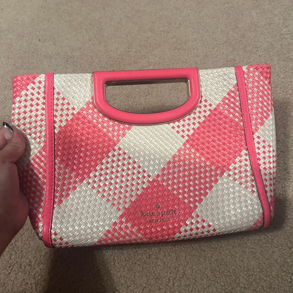 kate spade Pink & White Woven Plaid Cutout-Handle Clutch
